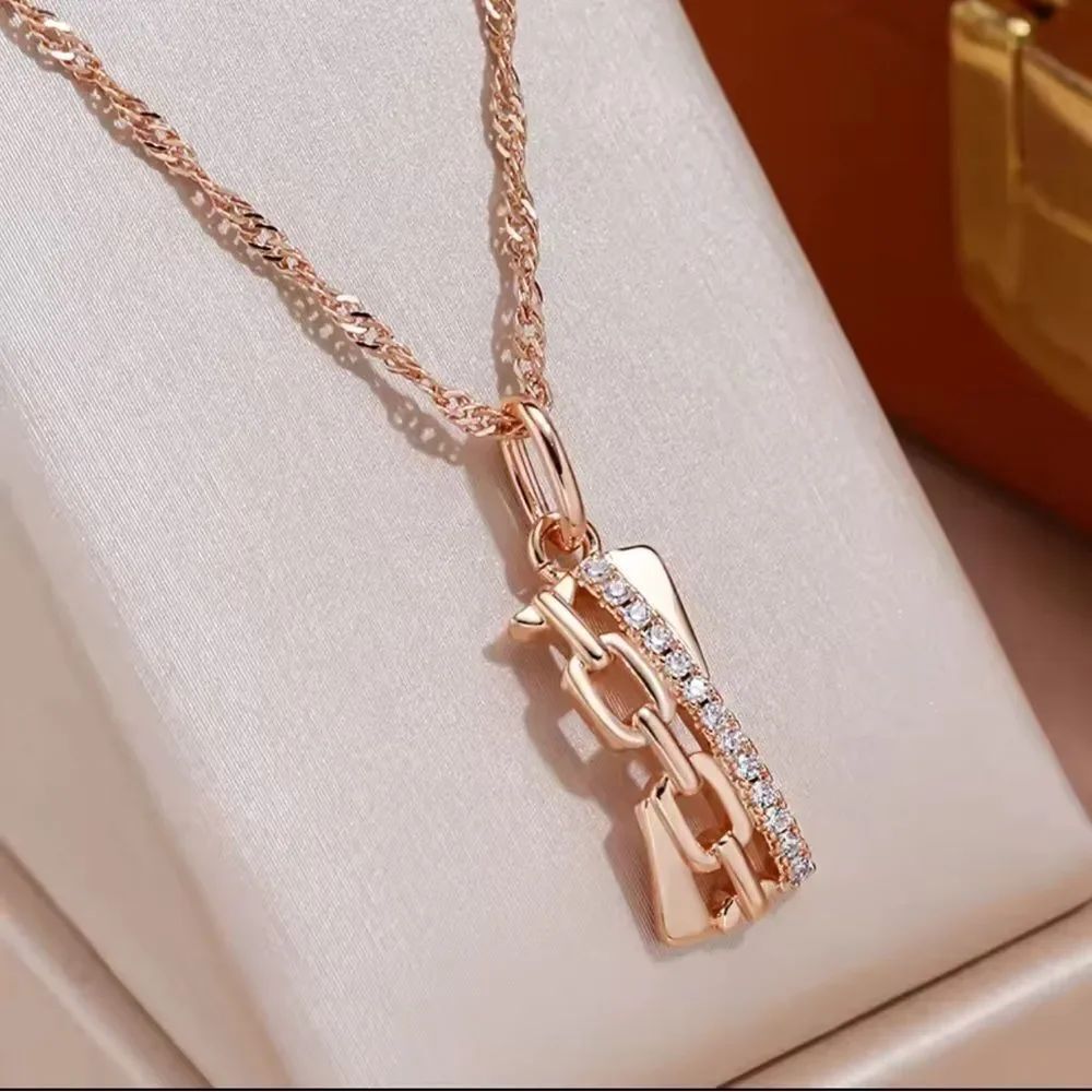 Rose Gold Chain Necklace with Crystal Natural Zircon like diamond Accents